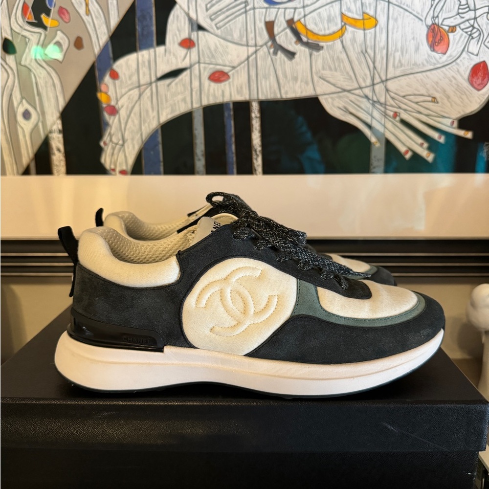 Chanel Sport Flyer Sneakers Suede Calfskin & Fabric Dark Gray & Ivory